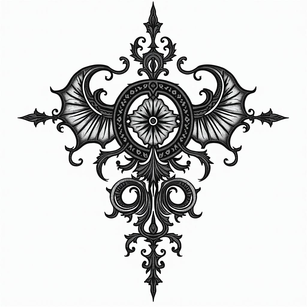 Runes Vikingsin ornamental tattoo style, featuring intricate symmetrical patterns and floral designs, showcasing highly detailed line work and geometric shapes, creating a sense of elegance and balance - Variation 4