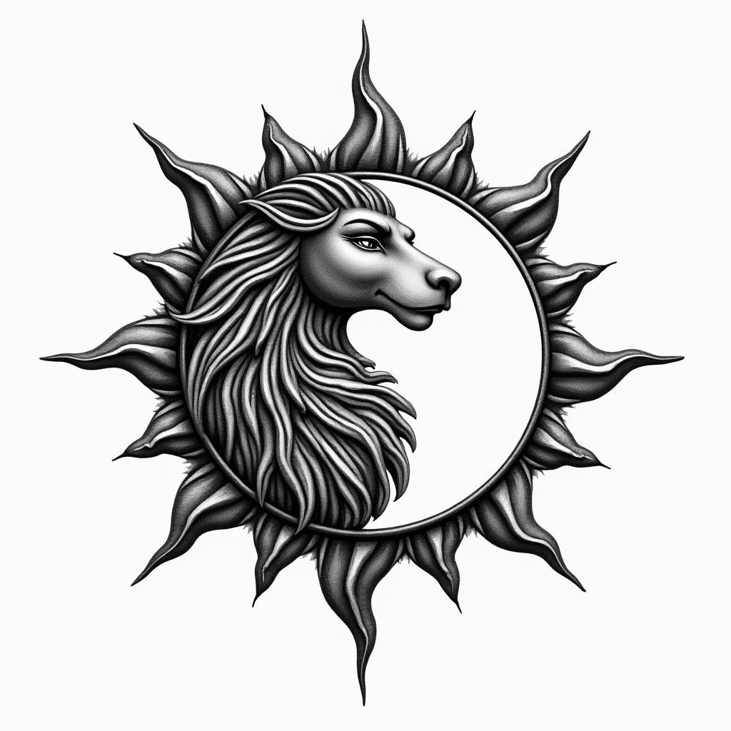 Capricorn sun and moonhigly detailed tattoo