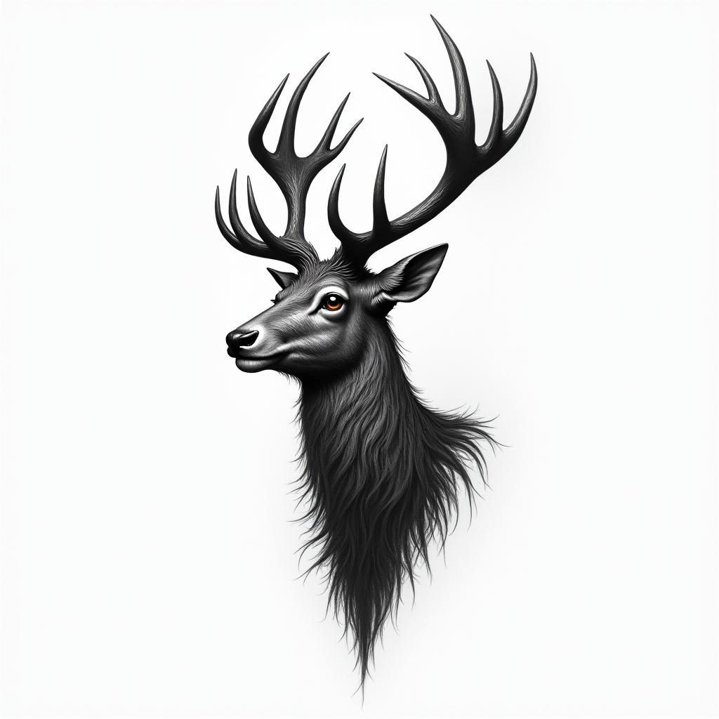 A hunting bullet letting escape the soul of a deer.higly detailed tattoo - Variation 2