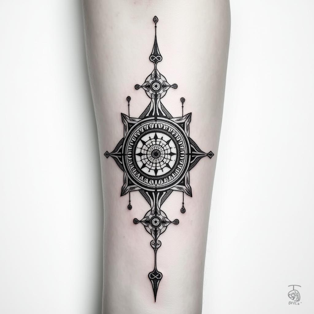 Runic tattoo, woman, playful, wrist, 1. Fehu (ᚠ) – for abundance, material security, creative power
2. Uruz (ᚢ) – (not explicitly mentioned, but often used as a complement to Fehu – let me know if you want it)
3. Algiz (ᛉ) – for protection, inner guidance, spiritual connection
4. Raido (ᚱ) – for life journey, rhythm, transformation
5. Sowilo (ᛋ) – for light, joy of life, clarity, and energy
6. Laguz (ᛚ) – for intuition, healing, flowing development
7. Berkano (ᛒ) – for security, femininity, new beginningsin ornamental tattoo style, featuring intricate symmetrical patterns and floral designs, showcasing highly detailed line work and geometric shapes, creating a sense of elegance and balance - Variation 2