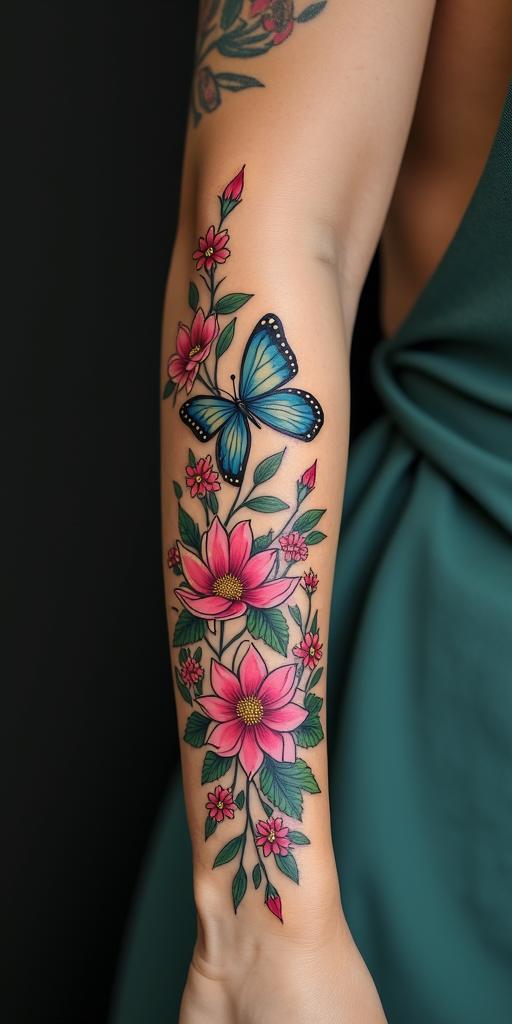 Fairies, butterflies,flowers, quotesin bohemian style tattoo, 8k - Variation 2