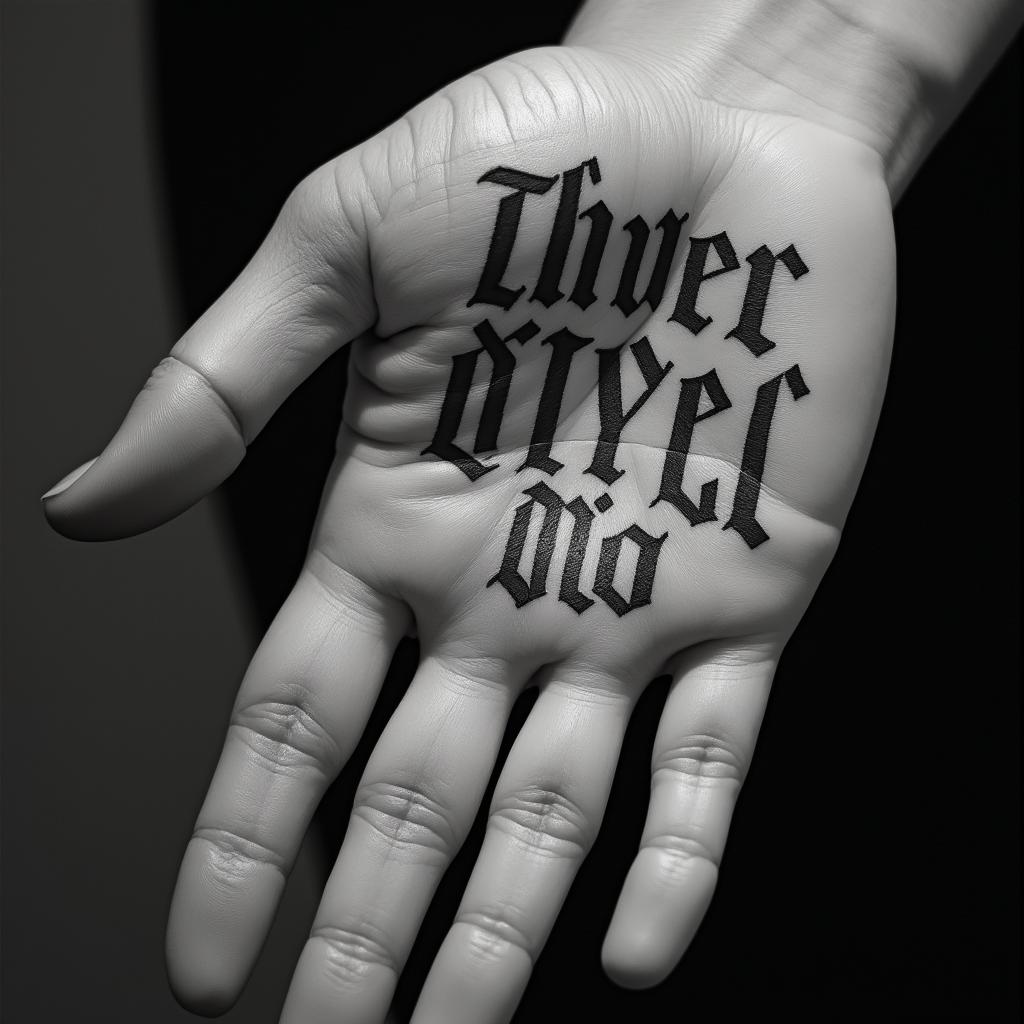 Arier Widder 2006text-based tattoo, gothic font ultra-realistic, perfectly placed, high-quality font design, photo-realistic shading, 8k, high quality, finely detailed typography