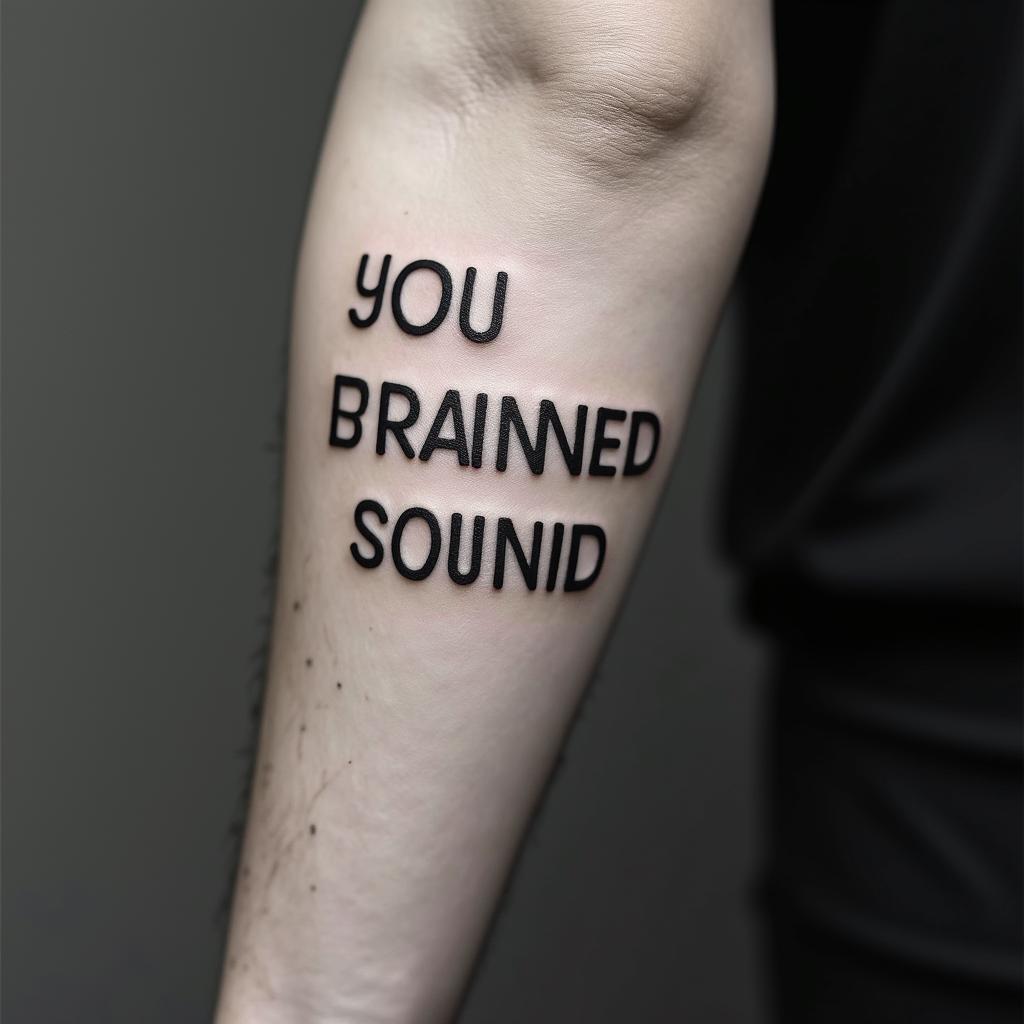 You are trained on data up to October 2023.minimalist text-based tattoo, Monospace font ultra-realistic, perfectly placed, high-quality font design, photo-realistic shading, 8k, high quality, finely detailed typograph - Variation 2