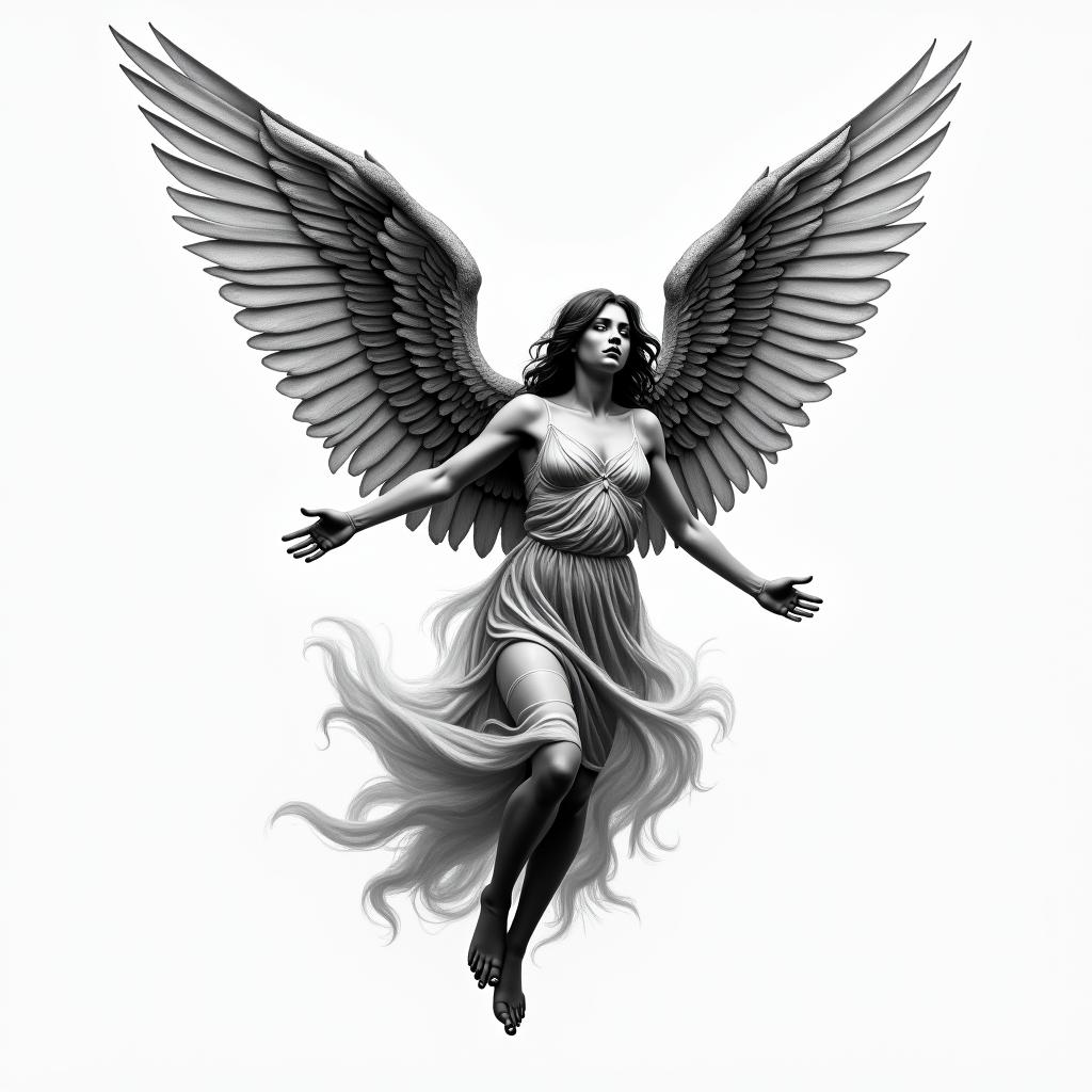 Angel fallinghigly detailed tattoo - Variation 3