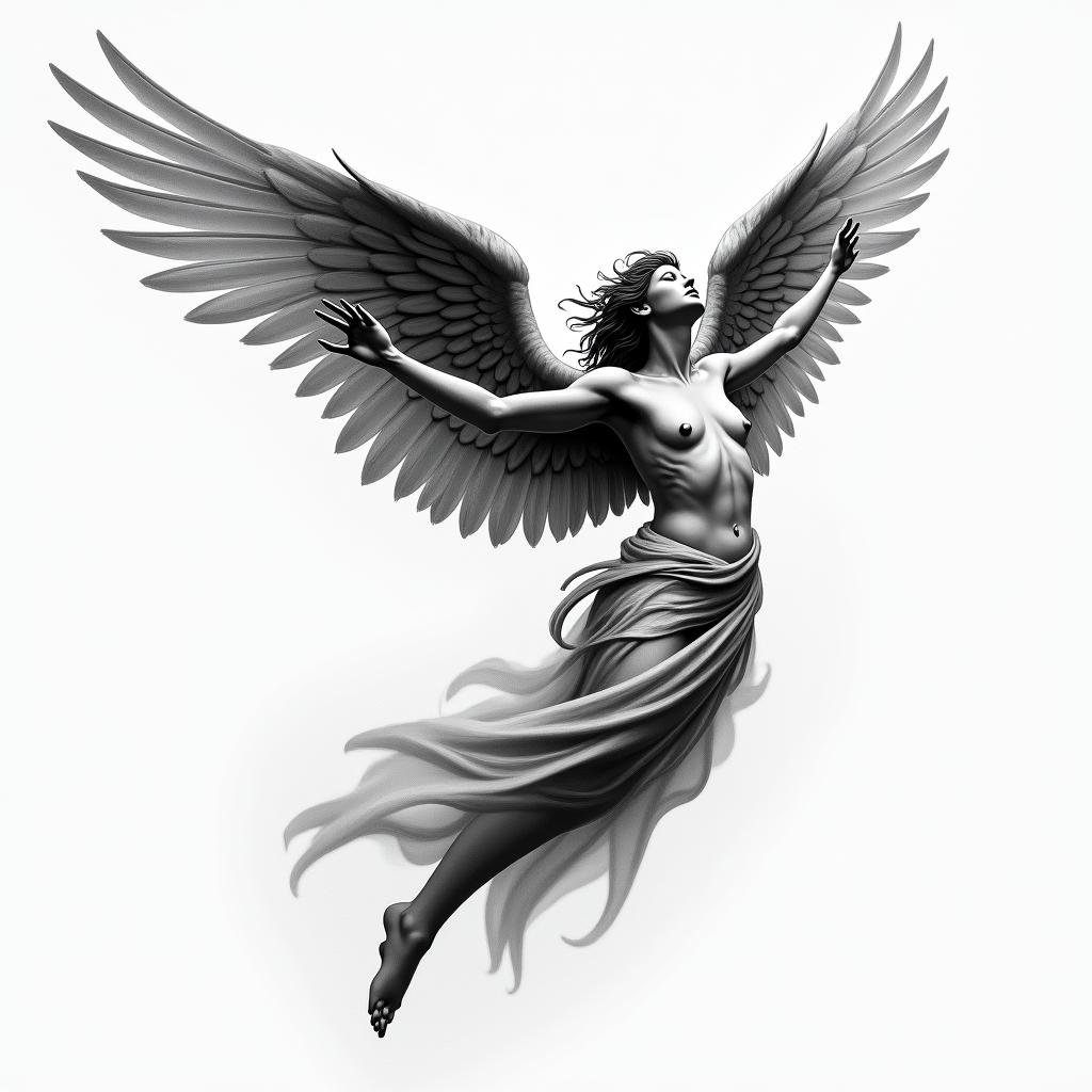 Angel fallinghigly detailed tattoo - Variation 2