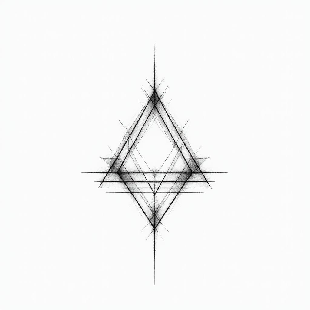 Geometric shapes and linesin minimalist style tattoo, featuring simple shapes and fine lines, with minimal shading and details, tiny triangles, creating a sense of balance and harmony - Variation 2