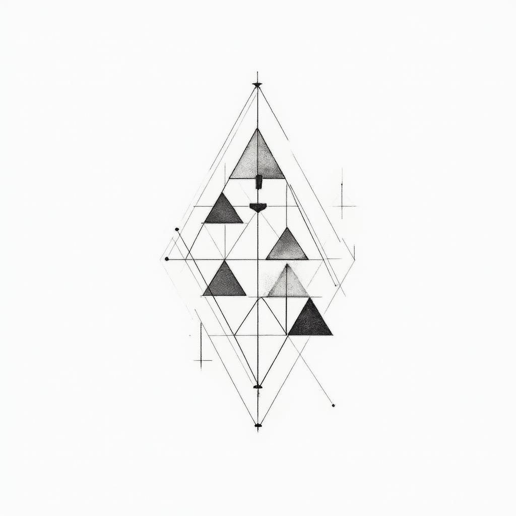 Geometric shapes and linesin minimalist style tattoo, featuring simple shapes and fine lines, with minimal shading and details, tiny triangles, creating a sense of balance and harmony