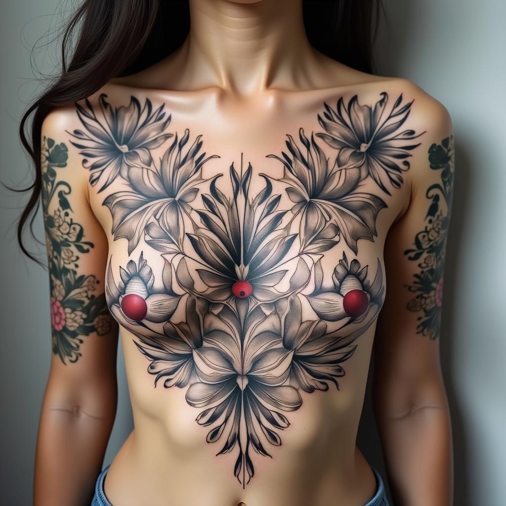 Lots of Different Tropical plants
with unique placement that looks like a back ground for a main tattoo piece in a Mandela designin ornamental tattoo style, featuring intricate symmetrical patterns and floral designs, showcasing highly detailed line work and geometric shapes, creating a sense of elegance and balance