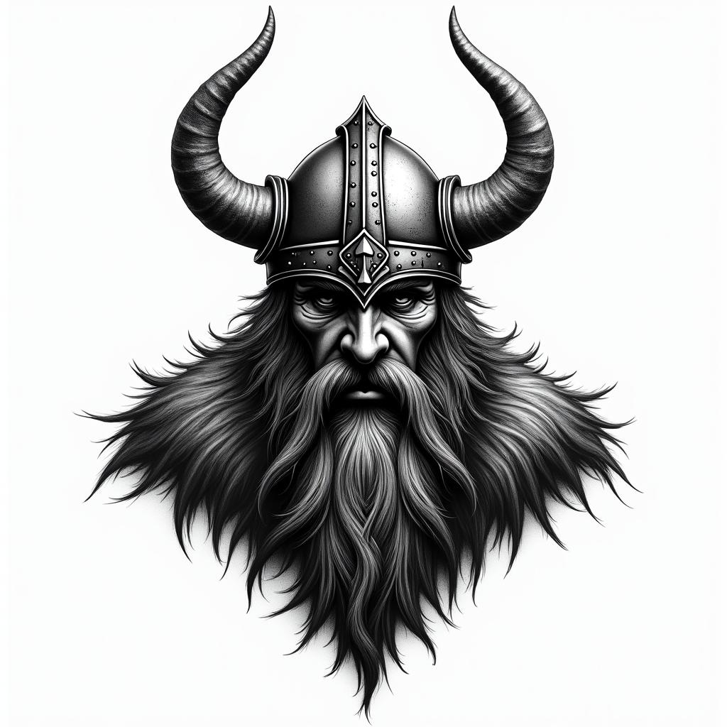 Fierce Viking with artistic helmet designtext-based tattoo, gothic font ultra-realistic, perfectly placed, high-quality font design, photo-realistic shading, 8k, high quality, finely detailed typography - Variation 4