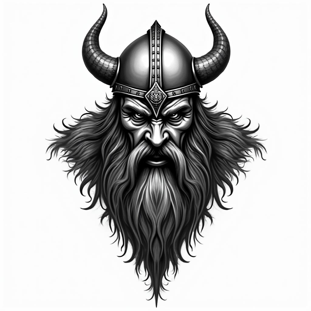 Fierce Viking with artistic helmet designtext-based tattoo, gothic font ultra-realistic, perfectly placed, high-quality font design, photo-realistic shading, 8k, high quality, finely detailed typography - Variation 2
