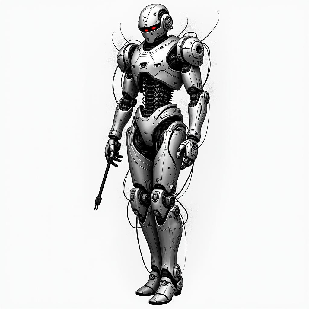 Mechanic tools carstattoo in biomechanic style, the tattoo covered by robotic elements of futuristic cyberpunk design, robotic features detail, showcasing intricate mechanical components - Variation 3