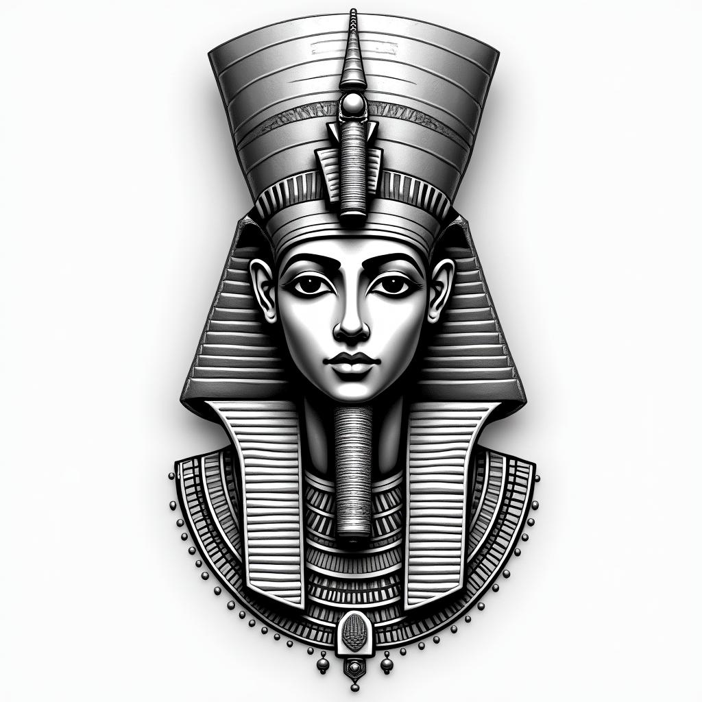 Canyon. Indien. Loupin egyptian style tattoo, bold elements of ancient egyptian culture including a portrait of an Egyptian pharaoh with detailed facial features, in hieroglyphs and symbolic imagery, eye of horus, ankh symbol, scarab beetle - Variation 4