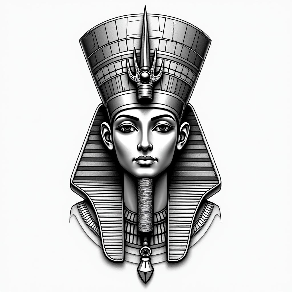 Canyon. Indien. Loupin egyptian style tattoo, bold elements of ancient egyptian culture including a portrait of an Egyptian pharaoh with detailed facial features, in hieroglyphs and symbolic imagery, eye of horus, ankh symbol, scarab beetle - Variation 2