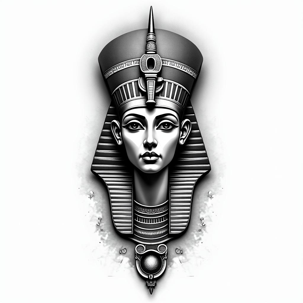Canyon. Indien. Loupin egyptian style tattoo, bold elements of ancient egyptian culture including a portrait of an Egyptian pharaoh with detailed facial features, in hieroglyphs and symbolic imagery, eye of horus, ankh symbol, scarab beetle