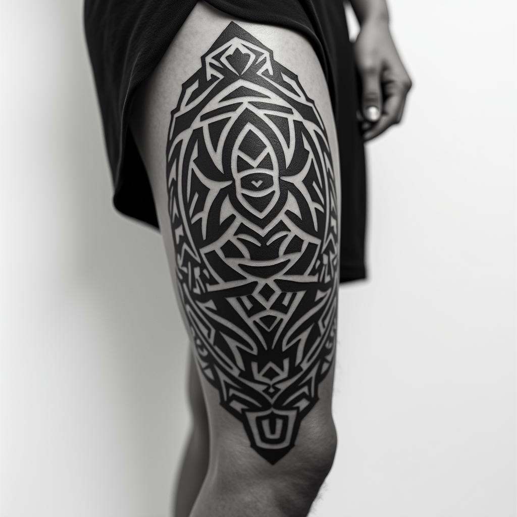 Maori mokoin tribal tattoo style, featuring bold and black geometric shapes, curved lines, intertwine and flow seamlessly, creating a powerful and symbolic design, polynesian and maori styles - Variation 3