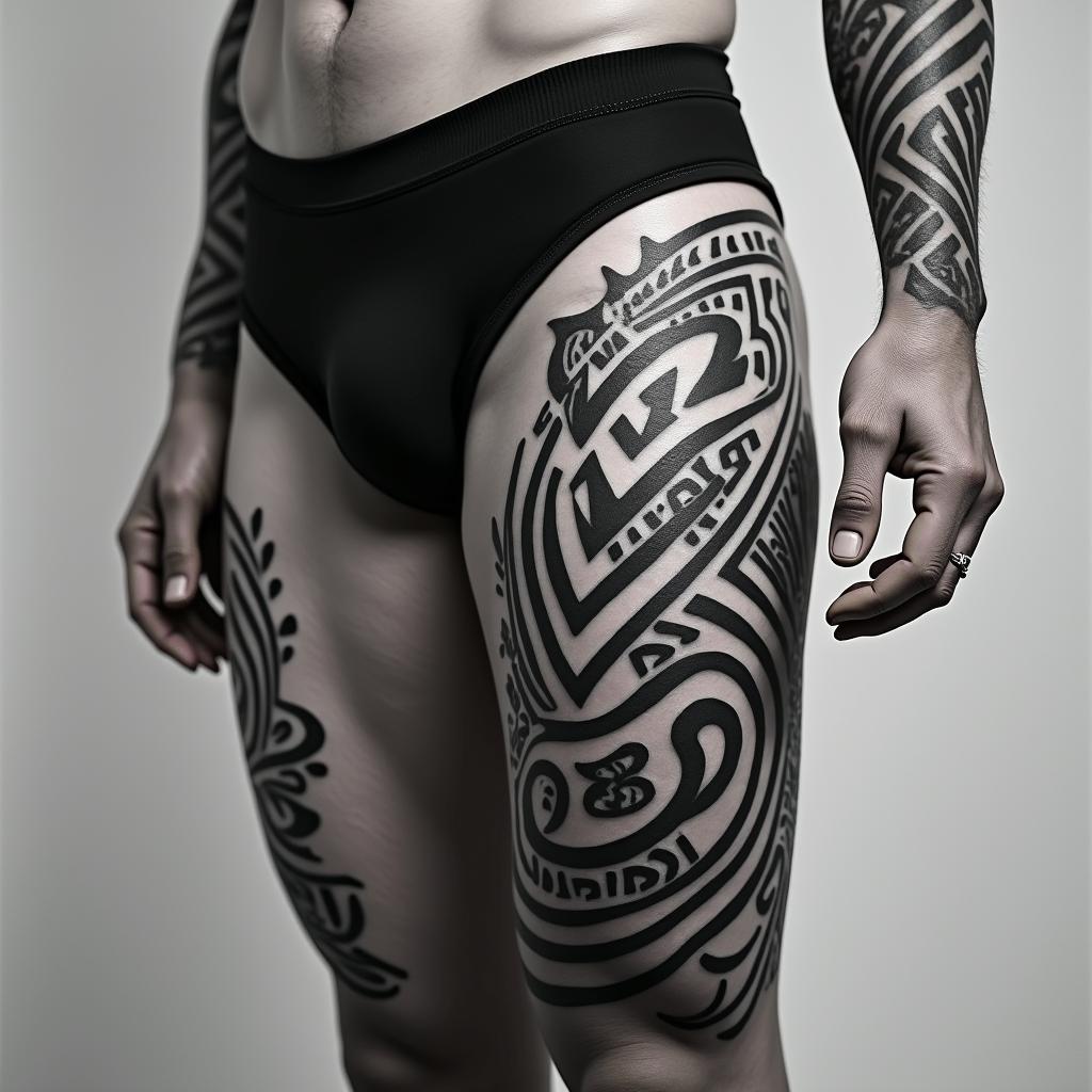 Maori mokoin tribal tattoo style, featuring bold and black geometric shapes, curved lines, intertwine and flow seamlessly, creating a powerful and symbolic design, polynesian and maori styles - Variation 1