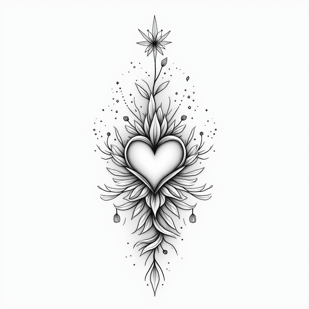 Underboobin Modest style tattoo, featuring soft, delicate line work with simple and meaningful symbols, gentle waves, a heart, evoking a sense of serenity and grace, - Variation 8