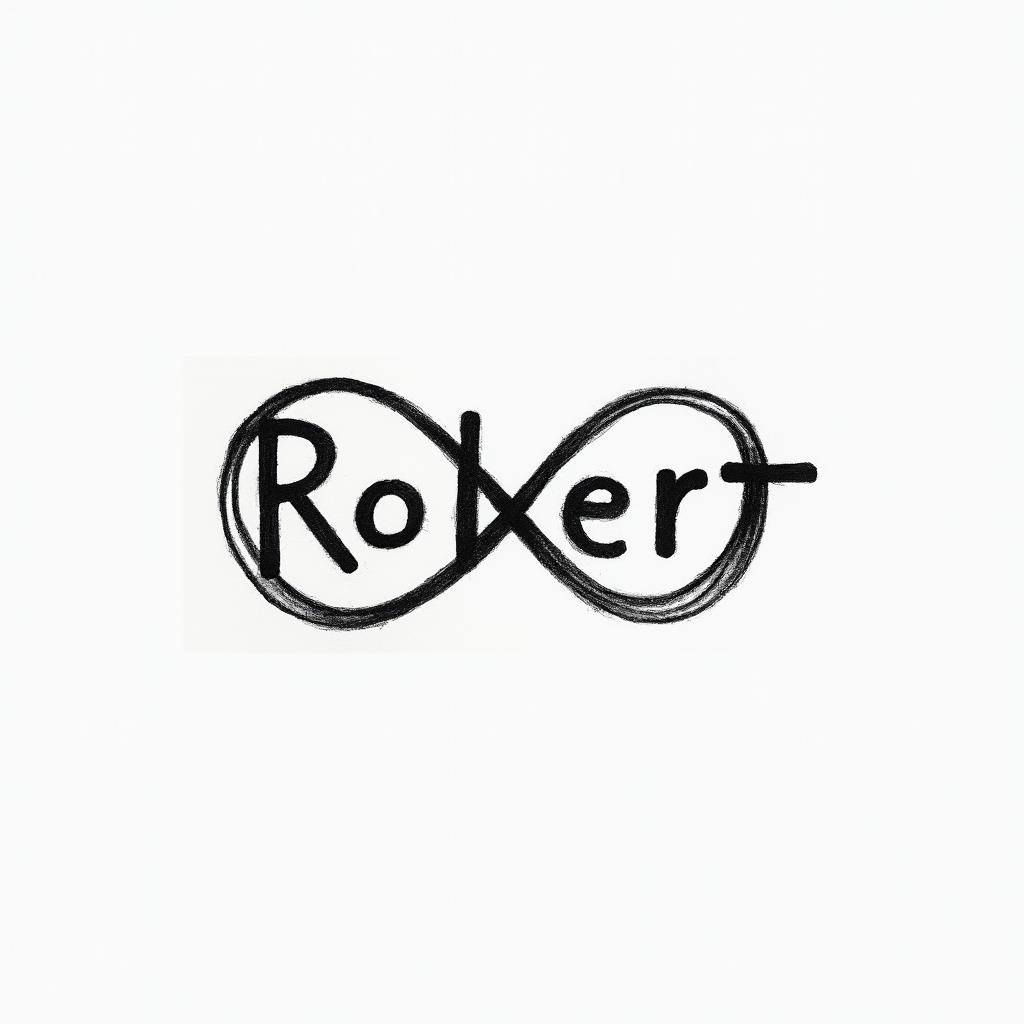 Infinity symbol. Made with the name Robertminimalist text-based tattoo, Monospace font ultra-realistic, perfectly placed, high-quality font design, photo-realistic shading, 8k, high quality, finely detailed typograph - Variation 4