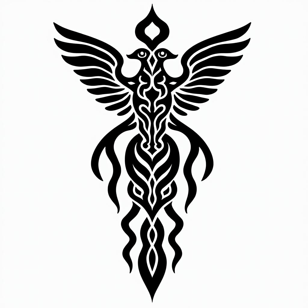 Virgo, animalsin tribal tattoo style, featuring bold and black geometric shapes, curved lines, intertwine and flow seamlessly, creating a powerful and symbolic design, polynesian and maori styles - Variation 2