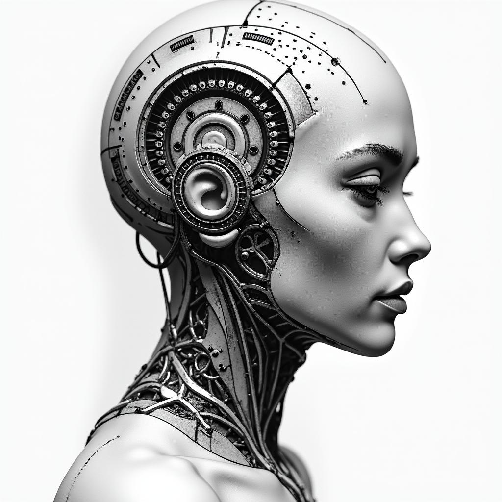 torn uptattoo in biomechanic style, the tattoo covered by robotic elements of futuristic cyberpunk design, robotic features detail, showcasing intricate mechanical components - Variation 4