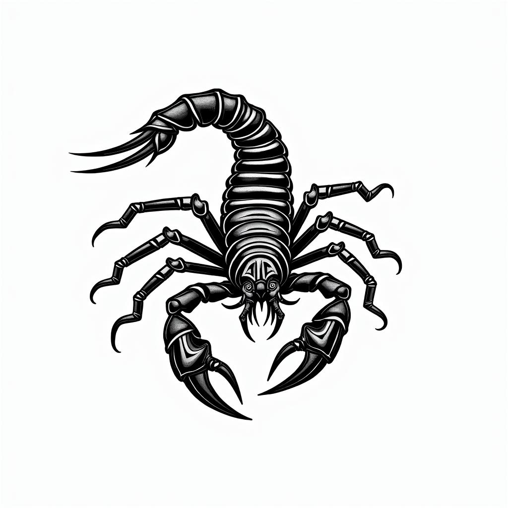 Scorpion with sharp, detailed clawsin tribal tattoo style, featuring bold and black geometric shapes, curved lines, intertwine and flow seamlessly, creating a powerful and symbolic design, polynesian and maori styles - Variation 1