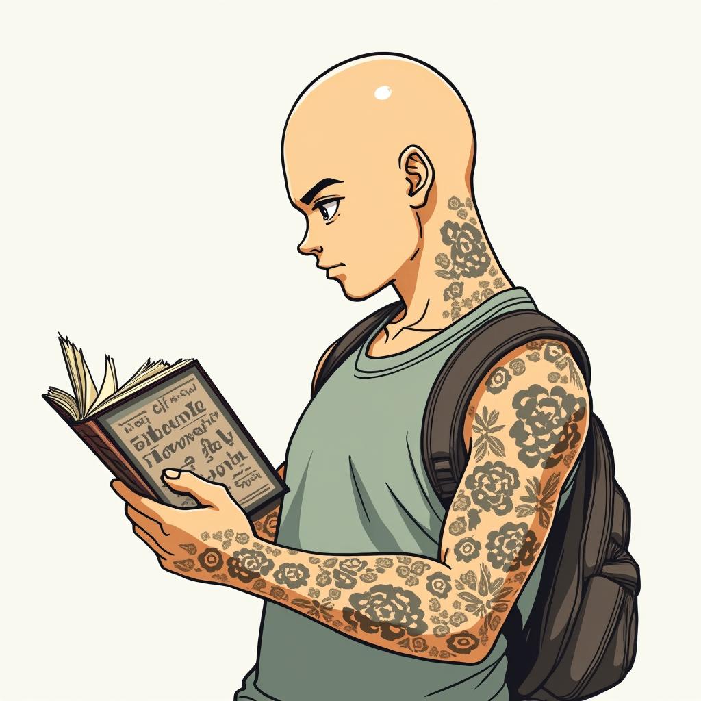 Marvel character that loves photography, drawing, video games, metal and rock music, really loves reading and legoGhibli, Studio Ghibli aesthetic, hand-drawn anime style, retro nostalgic atmosphere, retro soft pastel color palette with earthy tones, retro Japanese cinematic shot, yellow tint effect, bald character, smooth surface, anime shadow 90's anime style - Variation 3