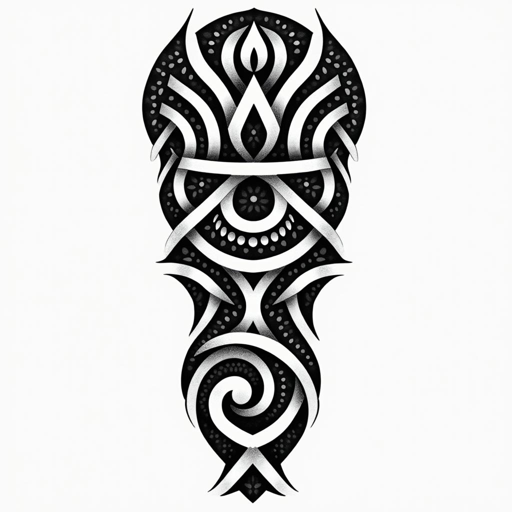 i need a tribal armin tribal tattoo style, featuring bold and black geometric shapes, curved lines, intertwine and flow seamlessly, creating a powerful and symbolic design, polynesian and maori styles - Variation 2