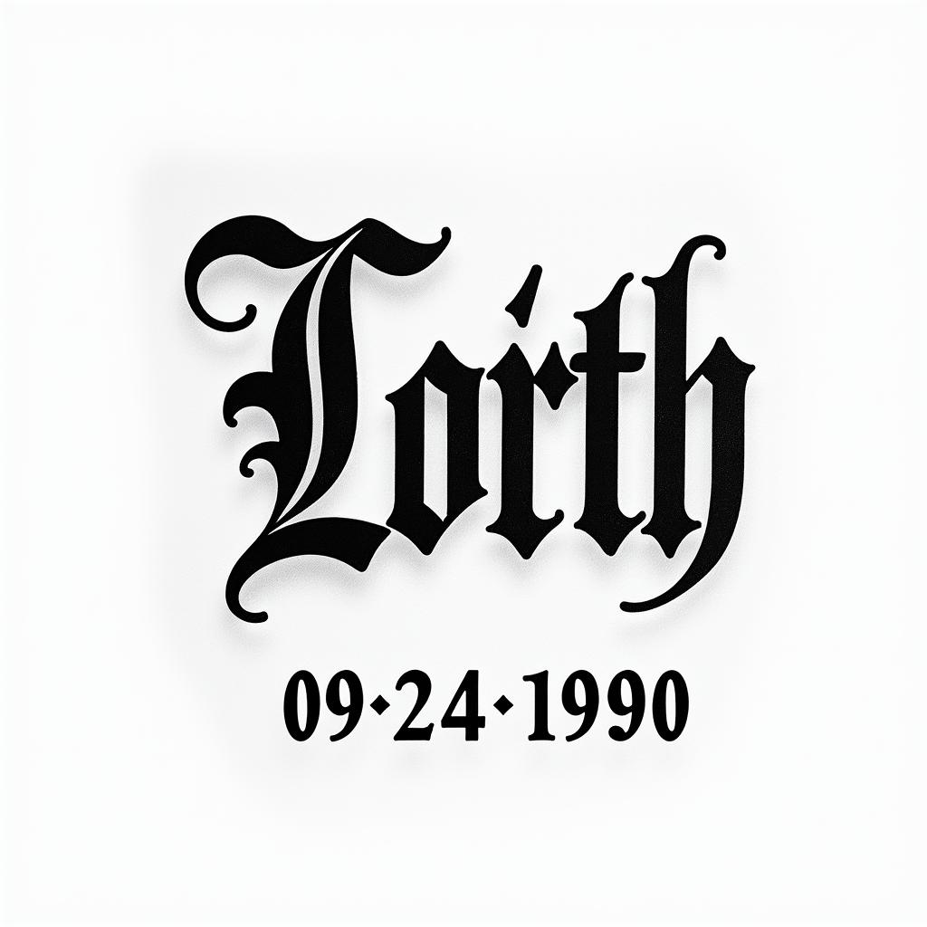 Date of birth( 09-24-1990text-based tattoo, gothic font ultra-realistic, perfectly placed, high-quality font design, photo-realistic shading, 8k, high quality, finely detailed typography - Variation 4