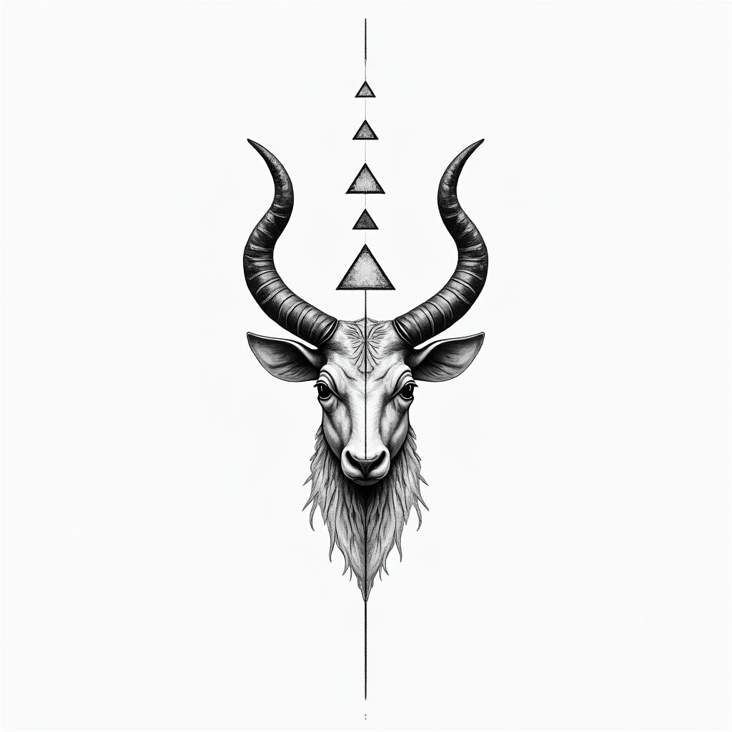 Mix between Scorpio and Taurusin minimalist style tattoo, featuring simple shapes and fine lines, with minimal shading and details, tiny triangles, creating a sense of balance and harmony