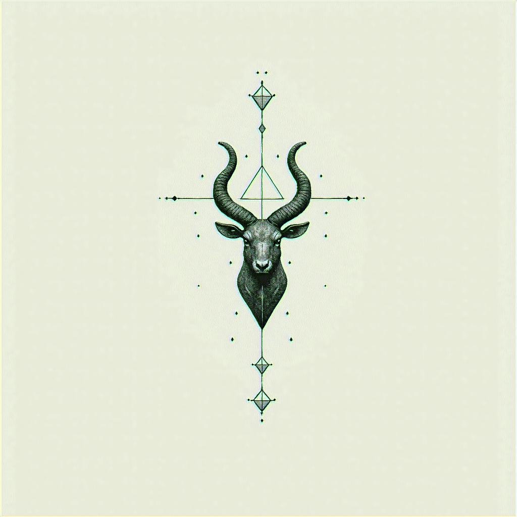 Mix between Scorpio and Taurusin minimalist style tattoo, featuring simple shapes and fine lines, with minimal shading and details, tiny triangles, creating a sense of balance and harmony - Variation 3