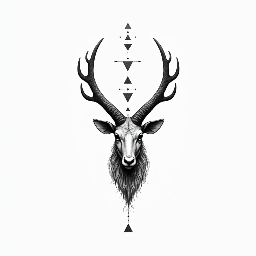 Mix between Scorpio and Taurusin minimalist style tattoo, featuring simple shapes and fine lines, with minimal shading and details, tiny triangles, creating a sense of balance and harmony - Variation 2