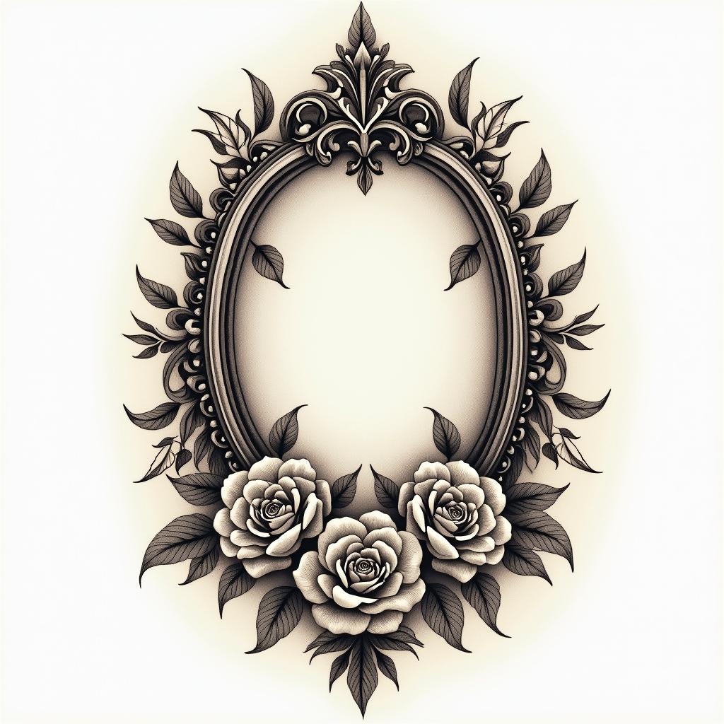 09-24-1990in victorian style tattoo, featuring vintage and elegant elements, ornate frames, roses, antique, sepia-toned color scheme - Variation 4