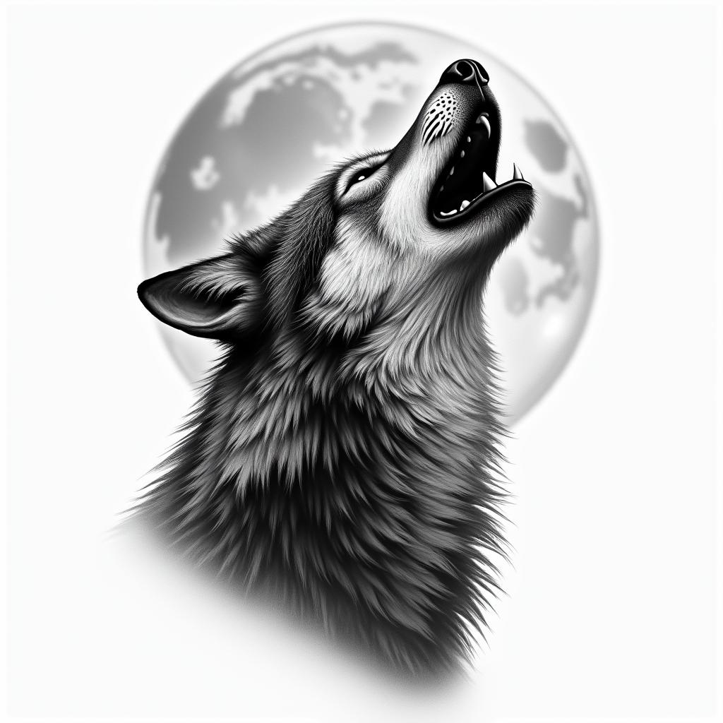 Howling wolf under a full moonhigly detailed tattoo - Variation 18