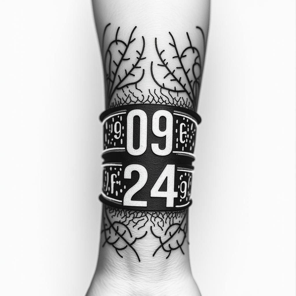 09-24-1990 wrist bandtext-based tattoo, gothic font ultra-realistic, perfectly placed, high-quality font design, photo-realistic shading, 8k, high quality, finely detailed typography - Variation 2