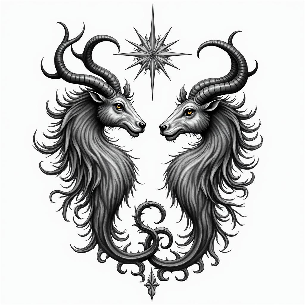 Scorpio and Taurus unitedin bohemian style tattoo, 8k - Variation 4