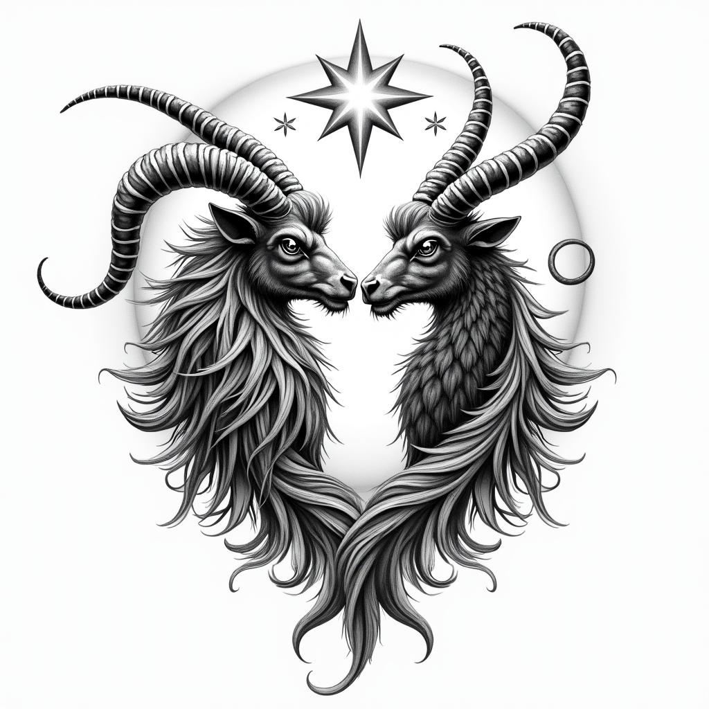 Scorpio and Taurus unitedin bohemian style tattoo, 8k