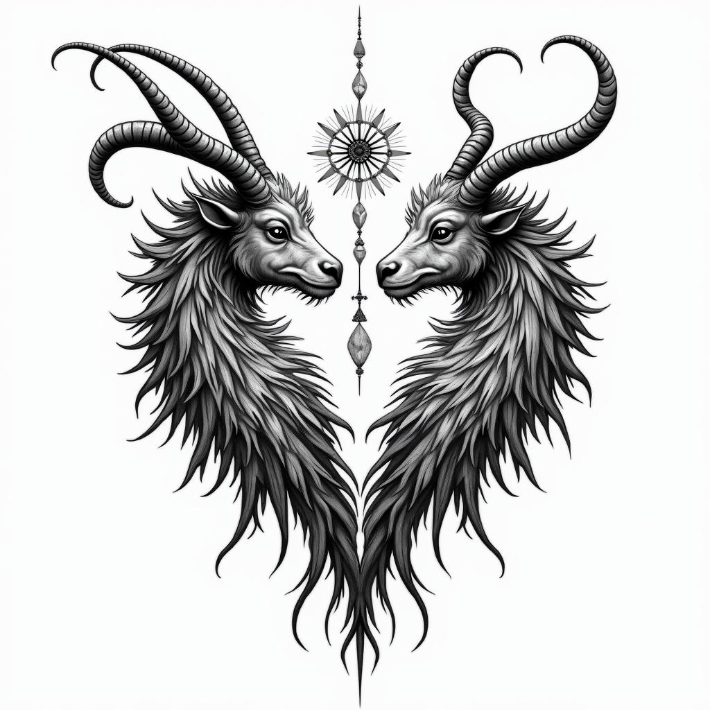 Scorpio and Taurus unitedin bohemian style tattoo, 8k - Variation 2