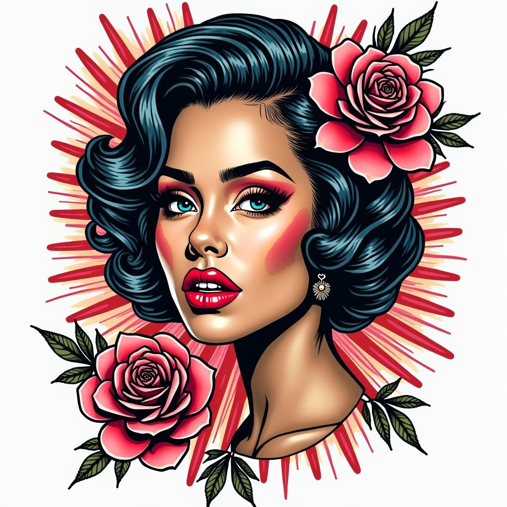 Esmarlyn Tauro Dominicanin pop art style tattoo, featuring bold and vibrant colors, exaggerated outlines, iconic imagery, inspired by comic books and speech bubbles, comic book characters, retro pop culture - Variation 4