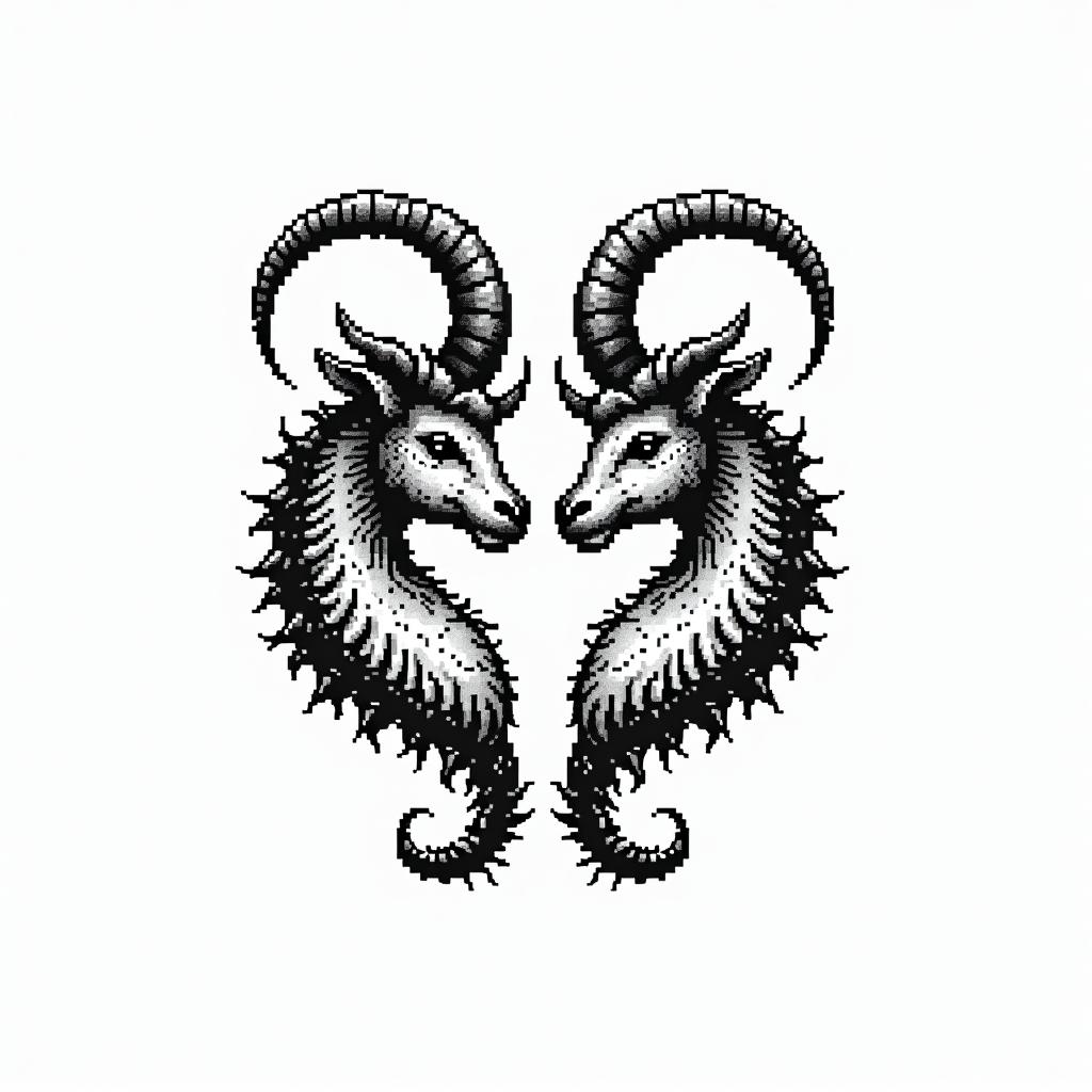 Scorpio and Taurus unitedin 8-bit tattoo style, minimalistic pixel style tattoo, pixel art with simplified shapes and retro gaming visuals, inspired by 8-bit pixel based detailing - Variation 2