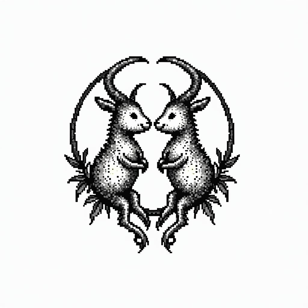 Scorpio and Taurus unitedin 8-bit tattoo style, minimalistic pixel style tattoo, pixel art with simplified shapes and retro gaming visuals, inspired by 8-bit pixel based detailing - Variation 3