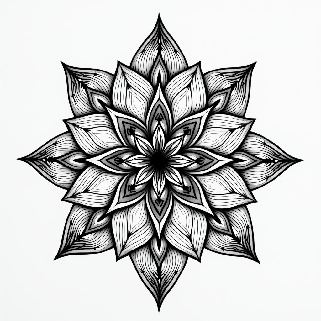 flower of life in geometric style tattoo, blending hexagons, mandala-inspired patterns, symmetrical and fractal design, clean lines, sharp angles - Variation 2