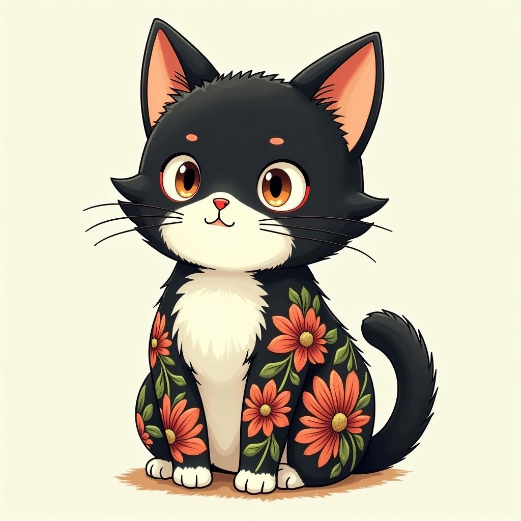 Exotic shorthair blackGhibli, Studio Ghibli aesthetic, hand-drawn anime style, retro nostalgic atmosphere, retro soft pastel color palette with earthy tones, retro Japanese cinematic shot, yellow tint effect, bald character, smooth surface, anime shadow 90's anime style - Variation 2