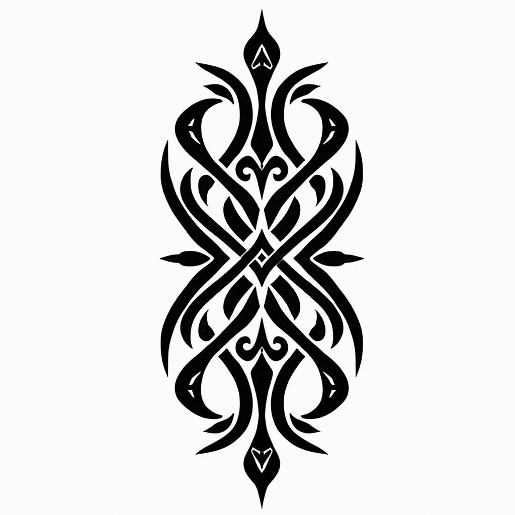 Outdoorsin tribal tattoo style, featuring bold and black geometric shapes, curved lines, intertwine and flow seamlessly, creating a powerful and symbolic design, polynesian and maori styles