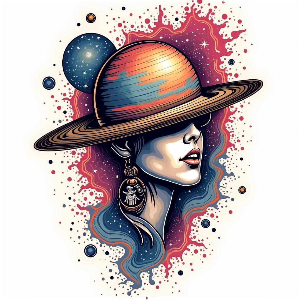 Galaxyin pop art style tattoo, featuring bold and vibrant colors, exaggerated outlines, iconic imagery, inspired by comic books and speech bubbles, comic book characters, retro pop culture