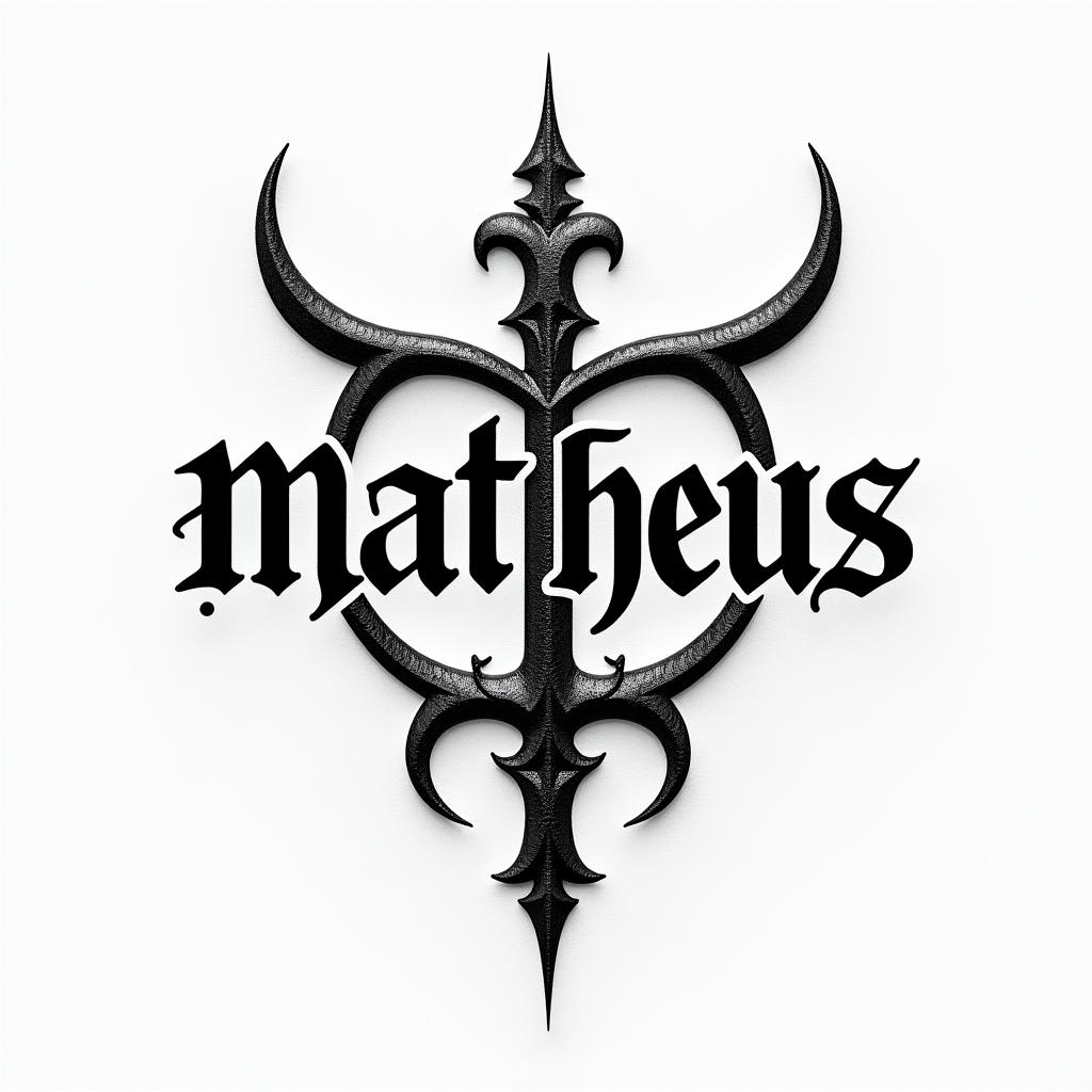 Matheus, Sagittarius, 2002text-based tattoo, gothic font ultra-realistic, perfectly placed, high-quality font design, photo-realistic shading, 8k, high quality, finely detailed typography - Variation 3