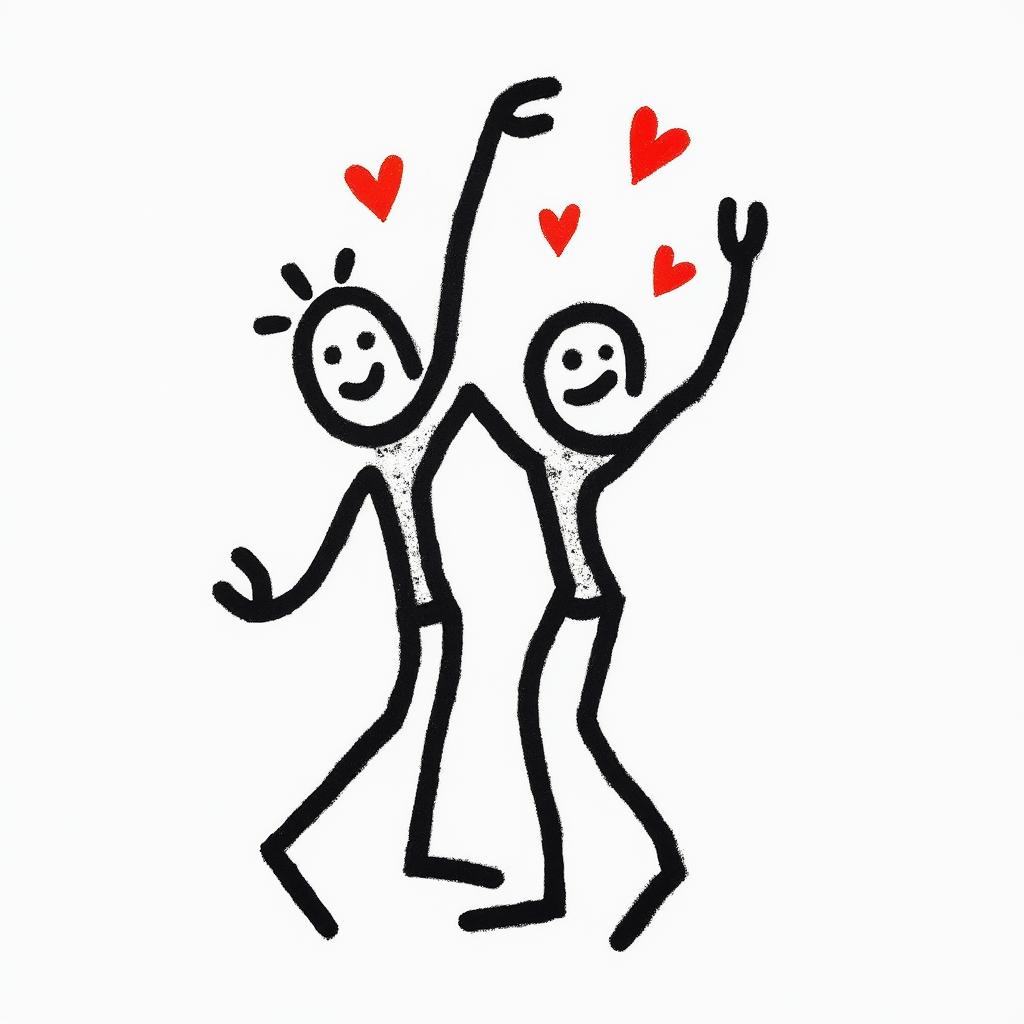 Galaxyabstract dancing figures in Keith Haring style, featuring bold black outlines and solid color fills, figures posed in dynamic and playful dance movements, minimalist design - Variation 2