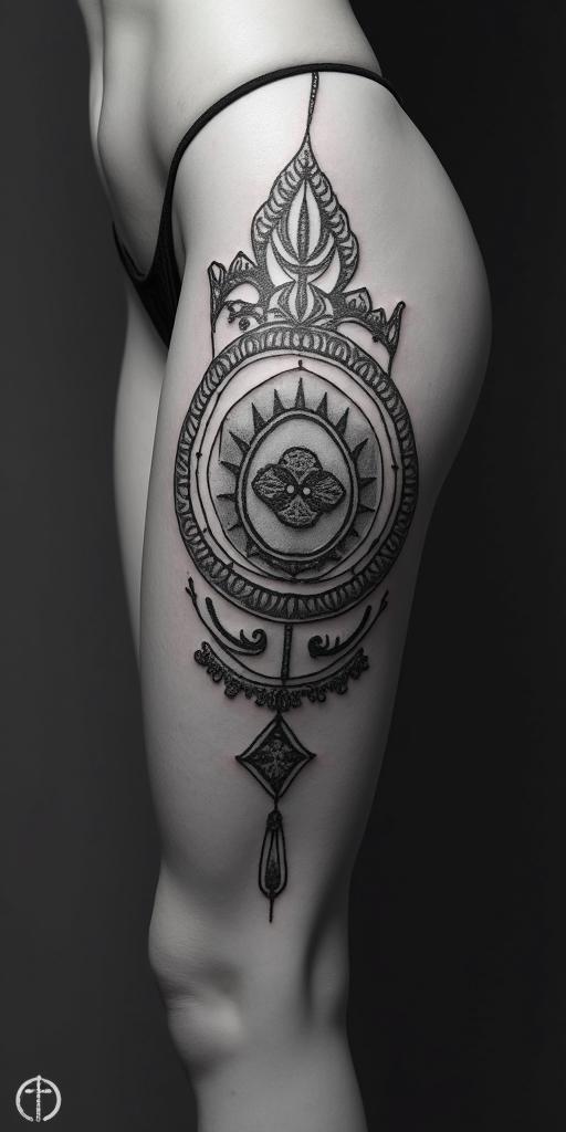 You are trained on data up to October 2023.in spiritual symbols tattoo style, featuring an intricate design incorporating elements, Hamsa hand, third eye, minimalist composition - Variation 2