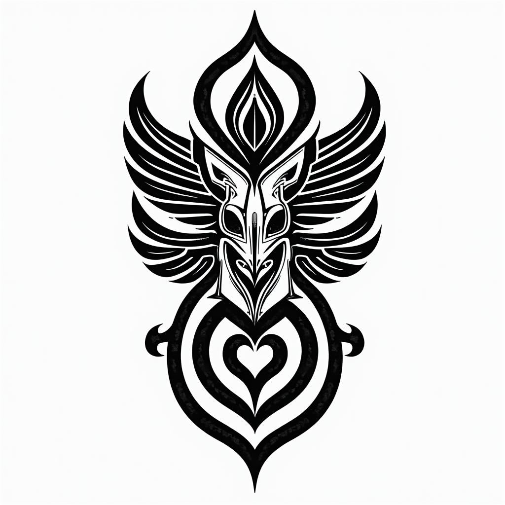 Woods, animals and namesin tribal tattoo style, featuring bold and black geometric shapes, curved lines, intertwine and flow seamlessly, creating a powerful and symbolic design, polynesian and maori styles - Variation 2