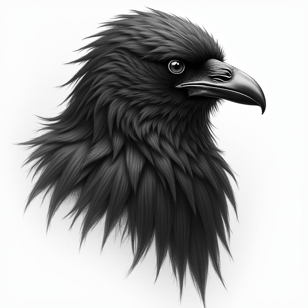 Raven, viking, grudge, womanin realism tattoo style, featuring a highly detailed, lifelike, capturing every detail, photorealistic, ultra realistic, intricate shading, smooth and sharp,