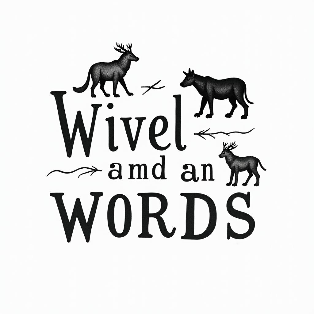 Woods, animals and namesminimalist text-based tattoo, Monospace font ultra-realistic, perfectly placed, high-quality font design, photo-realistic shading, 8k, high quality, finely detailed typograph - Variation 2